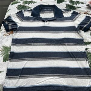 Aeropostale Men's L Polo with Navy gray and White Stripes